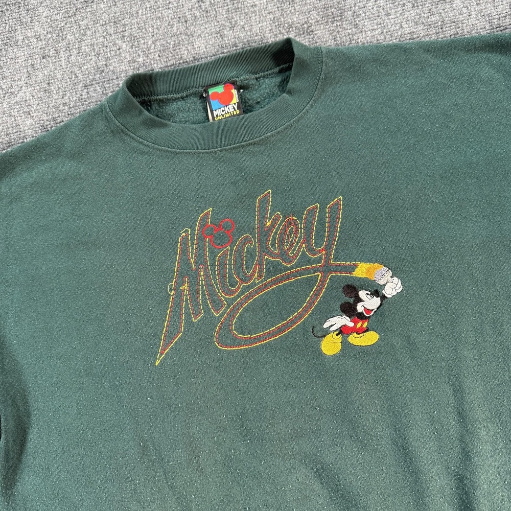 Vintage‎ Mickey Unlimited Sweatshirt Womens Medium Large Green Crewneck 90s USA